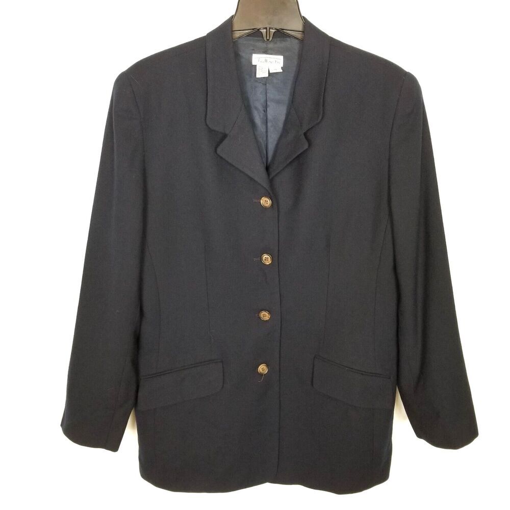 VTG Talbots Women 100% Wool Blazer Jacket‎ Sz 16 Black Button Up Office Career